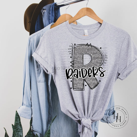 Raiders Silver Glitter Varsity Doodle Graphic Tee Unisex Tee