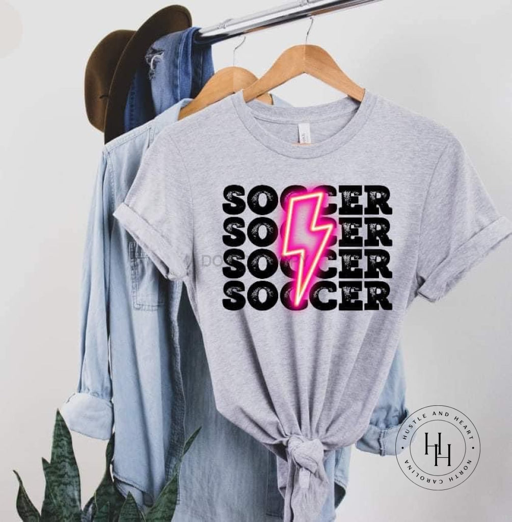 Soccer Pink Neon Lightning Bolt Graphic Tee