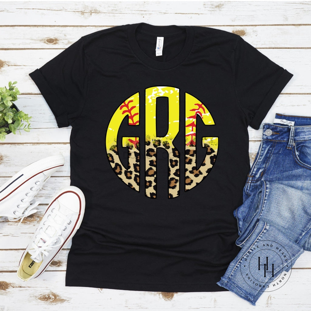 Softball Leopard Monogram Graphic Tee