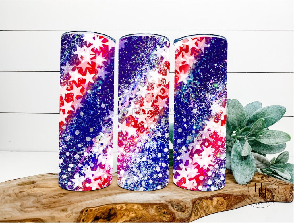 Stars And Glitter Red/white/blue Completed 20Oz Skinny Tumbler Sublimation