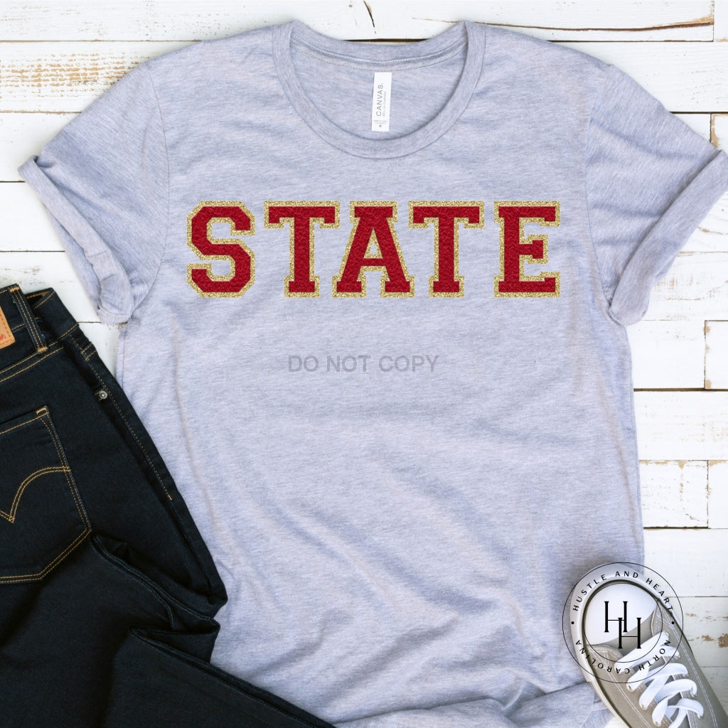 State Red/silver Faux Chenille Letters Graphic Tee