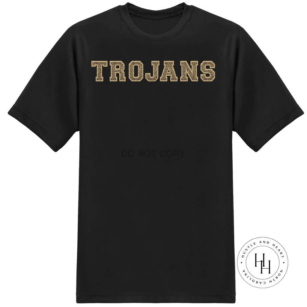 Trojans Leopard/gold Faux Chenille Letters Graphic Tee Dtg