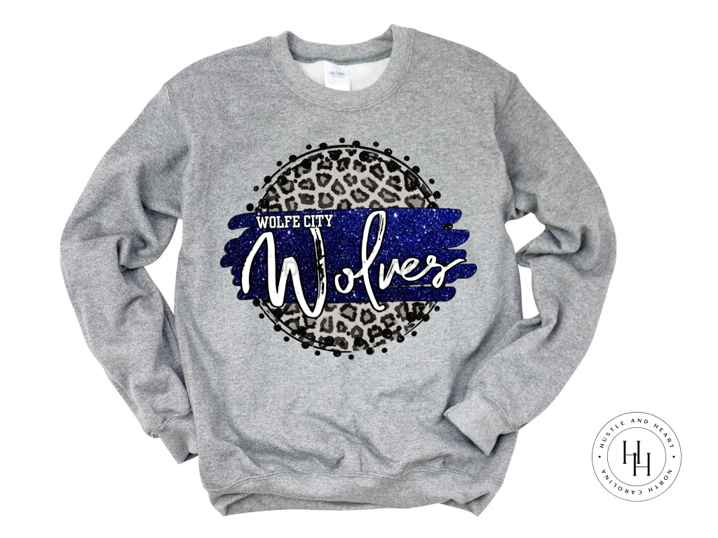 Wolfe City Wolves Royal Blue/white With Black Outline Graphic Tee Shirt