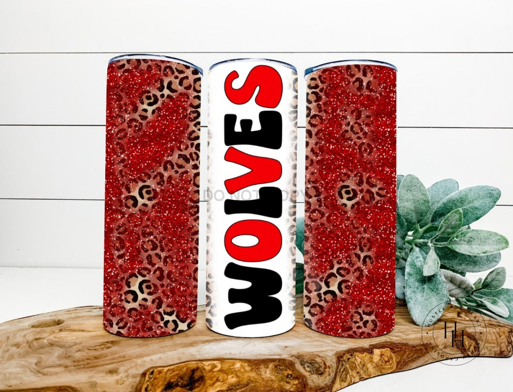 Wolves Red/black/leopard Completed 20Oz Skinny Tumbler Sublimation